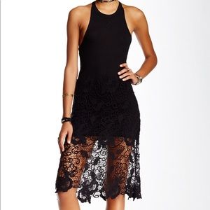 Free People Nora Crochet Black Midi Party Holiday Lace Dress XS
